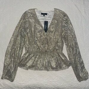 Lulus Shiny Gold Long Sleeve Peplum Top